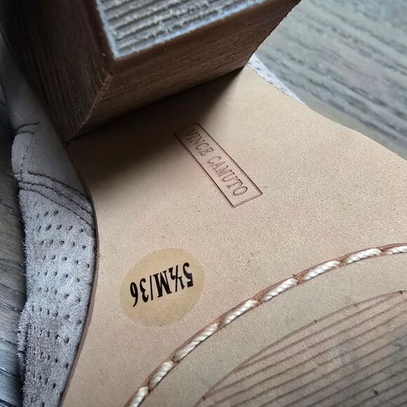 Vince Camuto Kentvi Chunky Block Heel Ruched Cuff Perforation Sandal in Beige - Picture 13 of 14